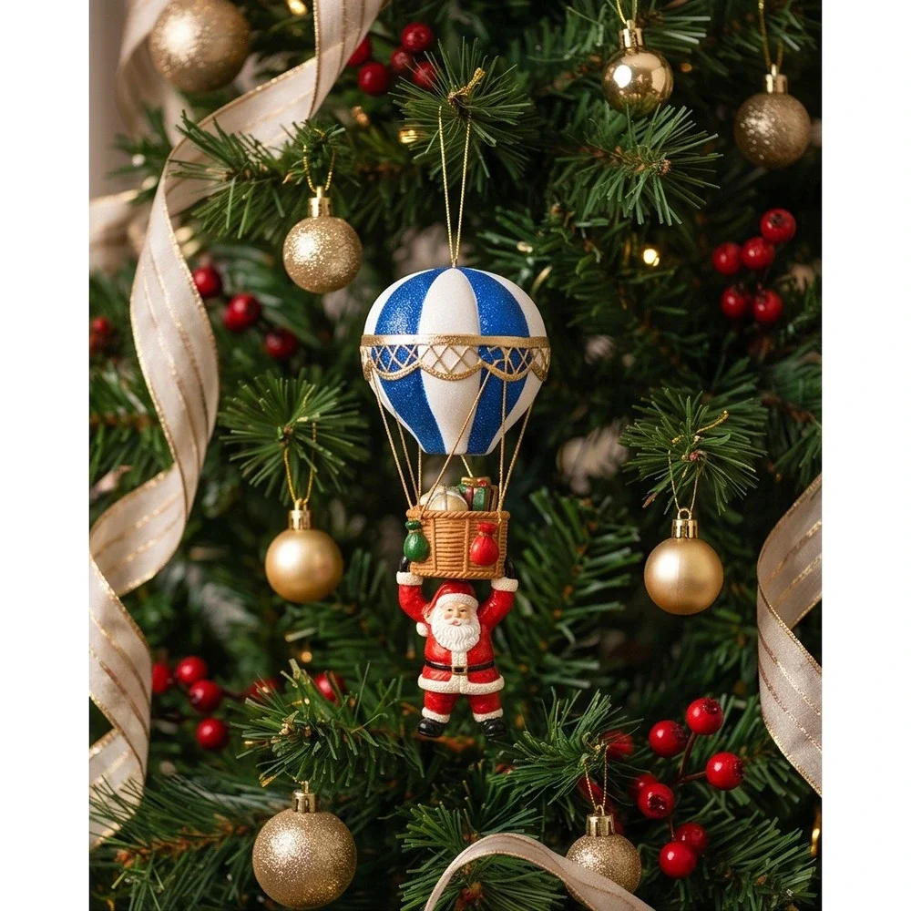 World Bazaars Vintage 90s Santa Hot Air Balloon Hanging Ornament 81345‎ Glitter